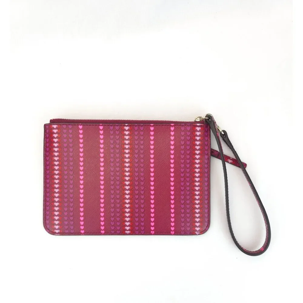 Kate Spade‎ New York Wristlet Tini Shore Street Heart Stripes Red Pink Cranberry